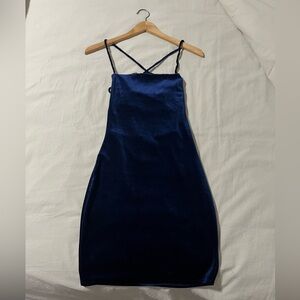 Navy Blue Velvet Windsor Dress Strappy Back